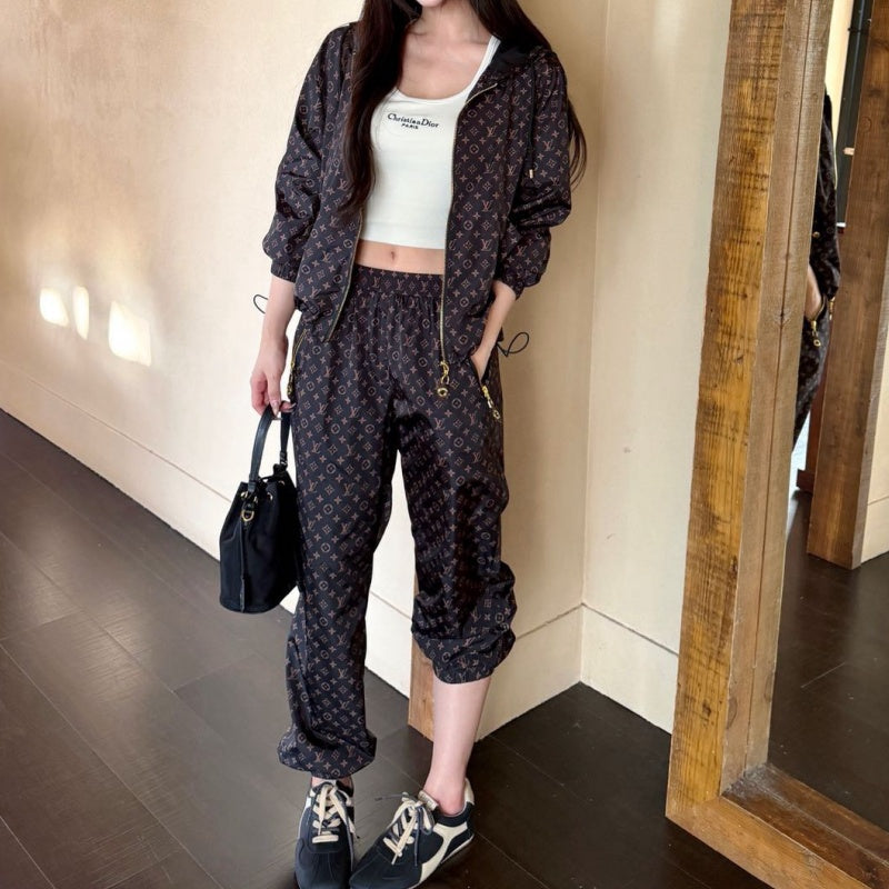 New Fashion Monogram Print Hooded Tracksuit 2 Piece Set DM1326092001