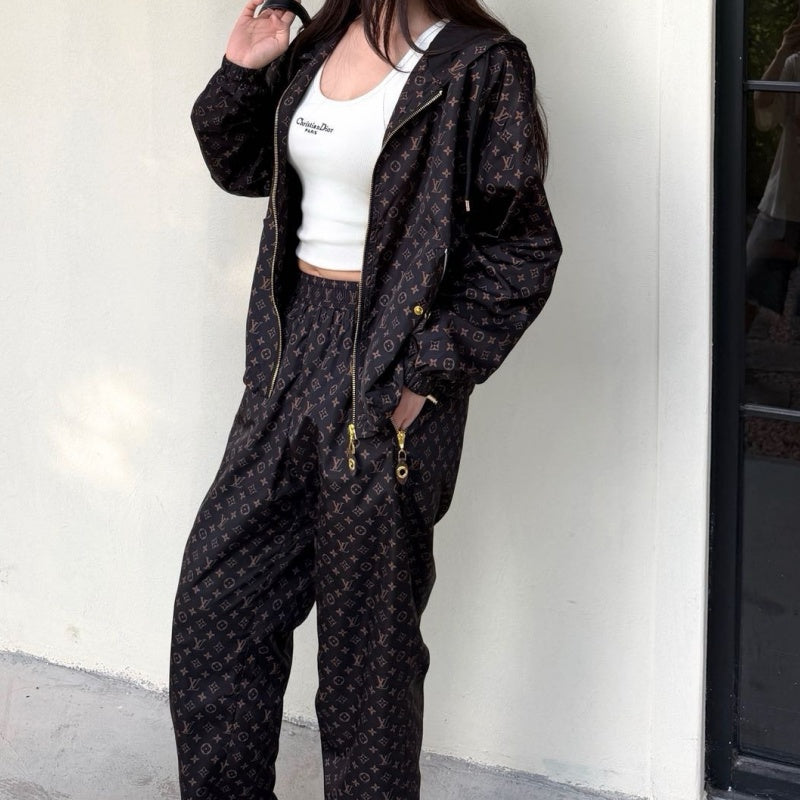 New Fashion Monogram Print Hooded Tracksuit 2 Piece Set DM1326092001