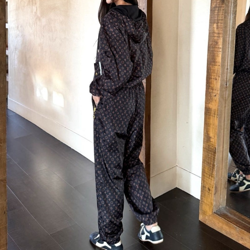 New Fashion Monogram Print Hooded Tracksuit 2 Piece Set DM1326092001