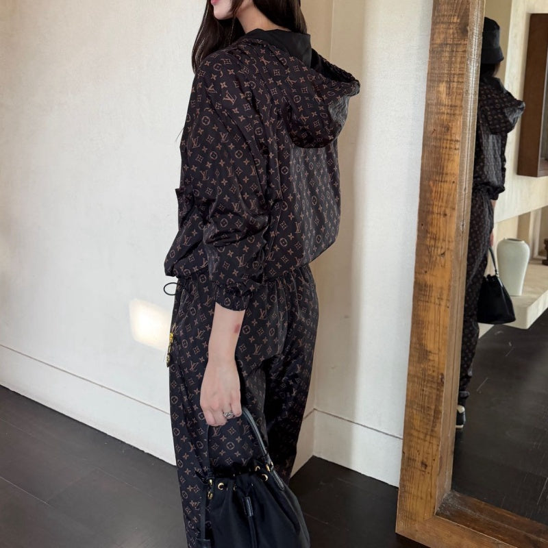 New Fashion Monogram Print Hooded Tracksuit 2 Piece Set DM1326092001