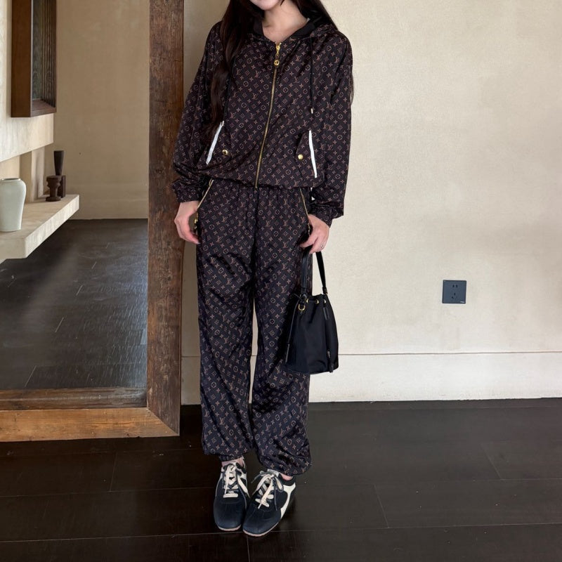 New Fashion Monogram Print Hooded Tracksuit 2 Piece Set DM1326092001