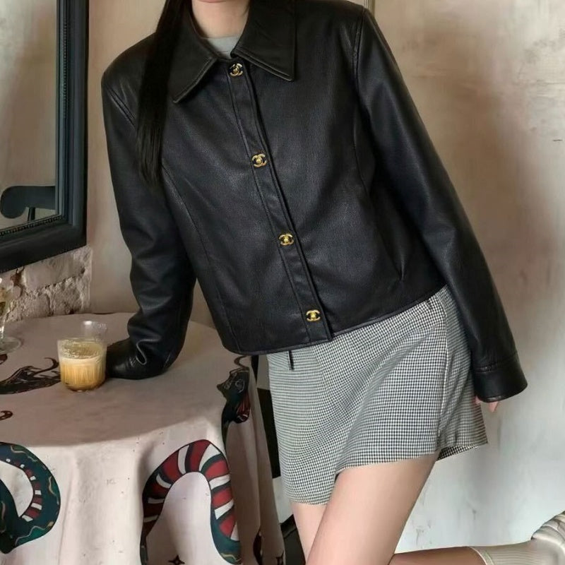 New Fashion Women's CC Leather Jacke DM1326092006