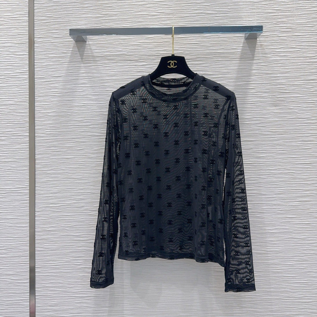 New Fashion Women's CC Sheer Mesh Long Sleeve Base Top DM1326092007
