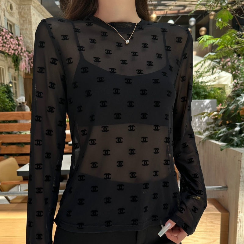 New Fashion Women's CC Sheer Mesh Long Sleeve Base Top DM1326092007