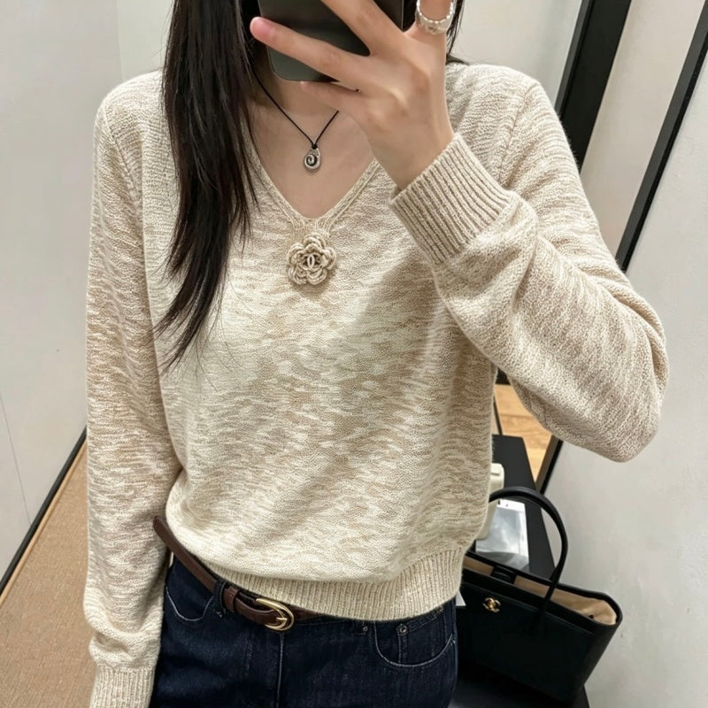 New Fashion Women's CC V Neck Knit Sweater DM1326092008