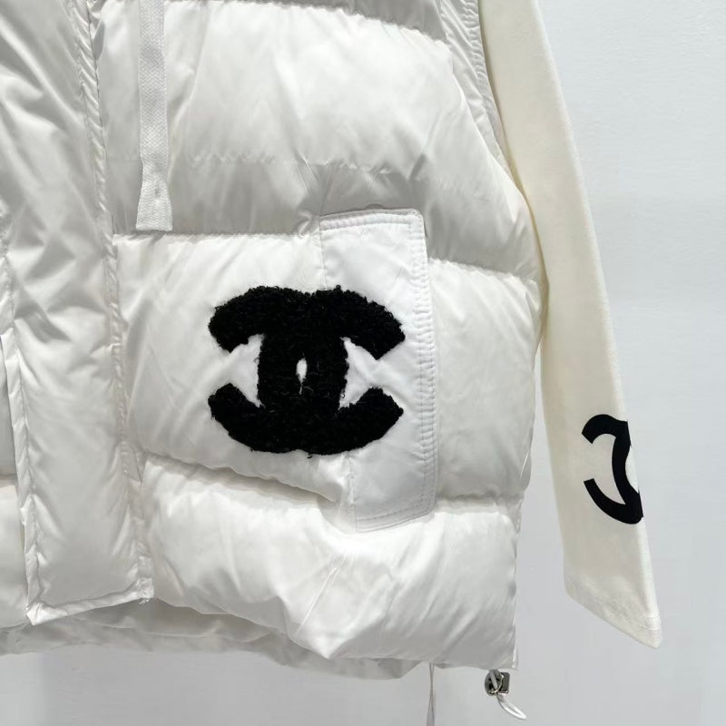 New Fashion Women's Logo Print Long Sleeve Top & Hooded Puffer Vest 2 Piece Set DM1326092009