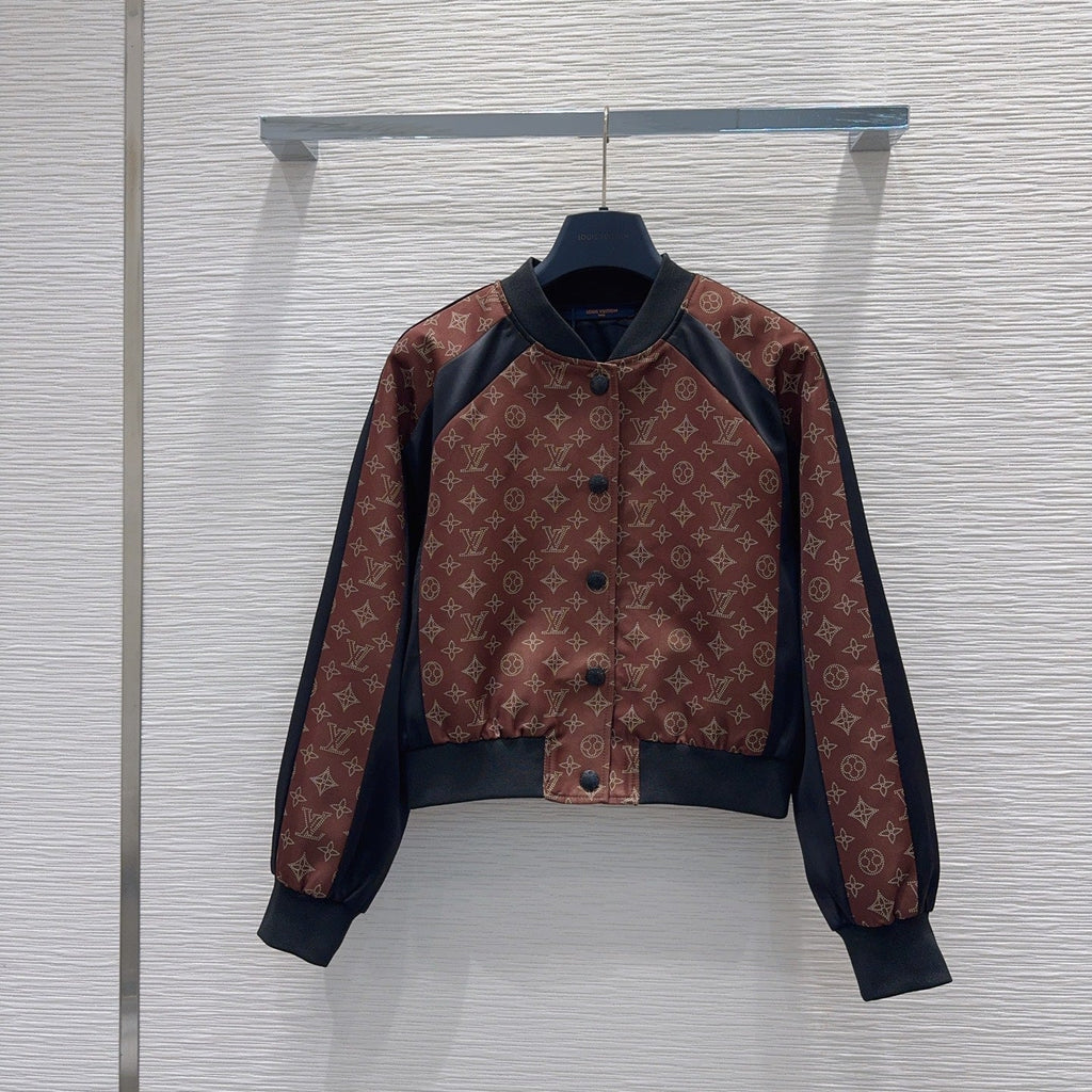 New Fashion Women's Monogram Print Color Block Bomber Jacket DM1326092010