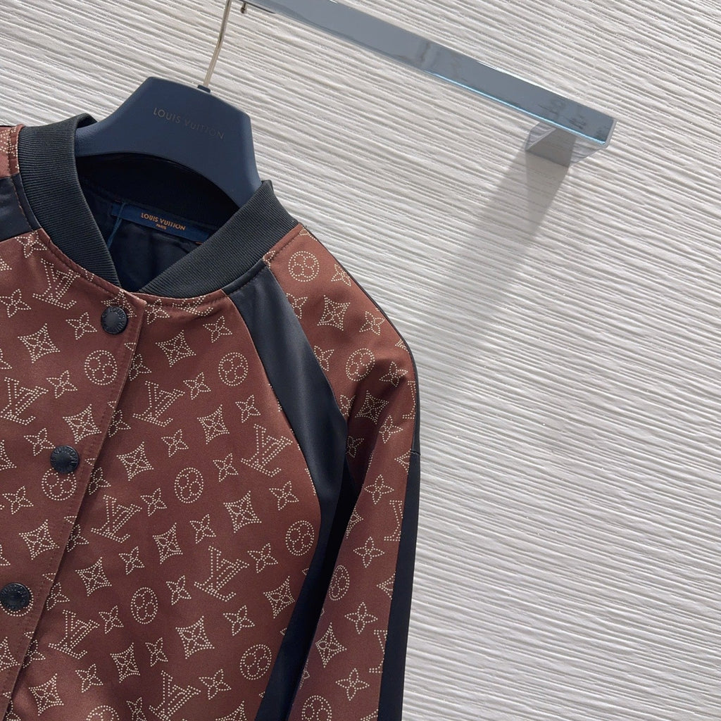New Fashion Women's Monogram Print Color Block Bomber Jacket DM1326092010