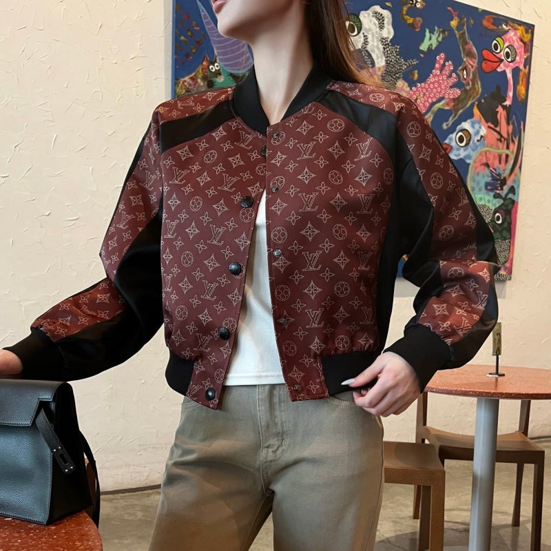 New Fashion Women's Monogram Print Color Block Bomber Jacket DM1326092010