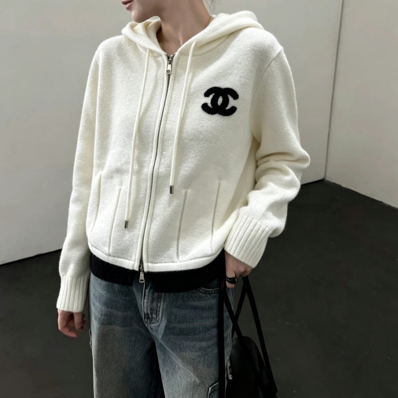 New Fashion Women's Logo Zip Up Hooded Knit Cardigan DM1326092011