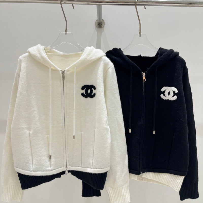 New Fashion Women's Logo Zip Up Hooded Knit Cardigan DM1326092011