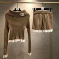 New Fashion Women's Lace Trim Knit 2 Piece Outfit Set DM1326092015