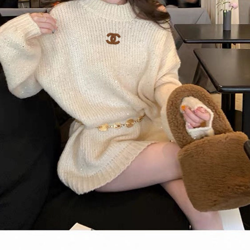 New Fashion Women's CC Off Shoulder Knit Sweater DM1326092018