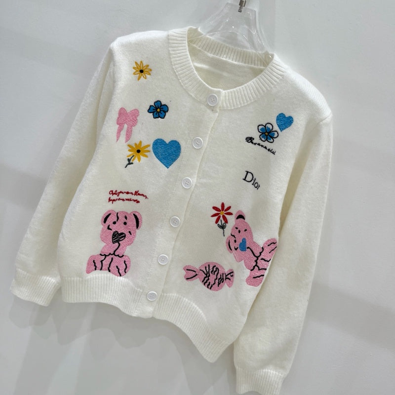 New Fashion Women's Cartoon Embroidery Knit Cardigan DM1326092024