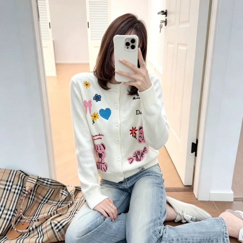 New Fashion Women's Cartoon Embroidery Knit Cardigan DM1326092024